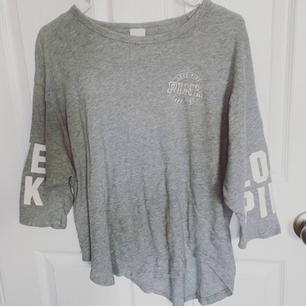Grey 3/4 sleeve length shirt from pink